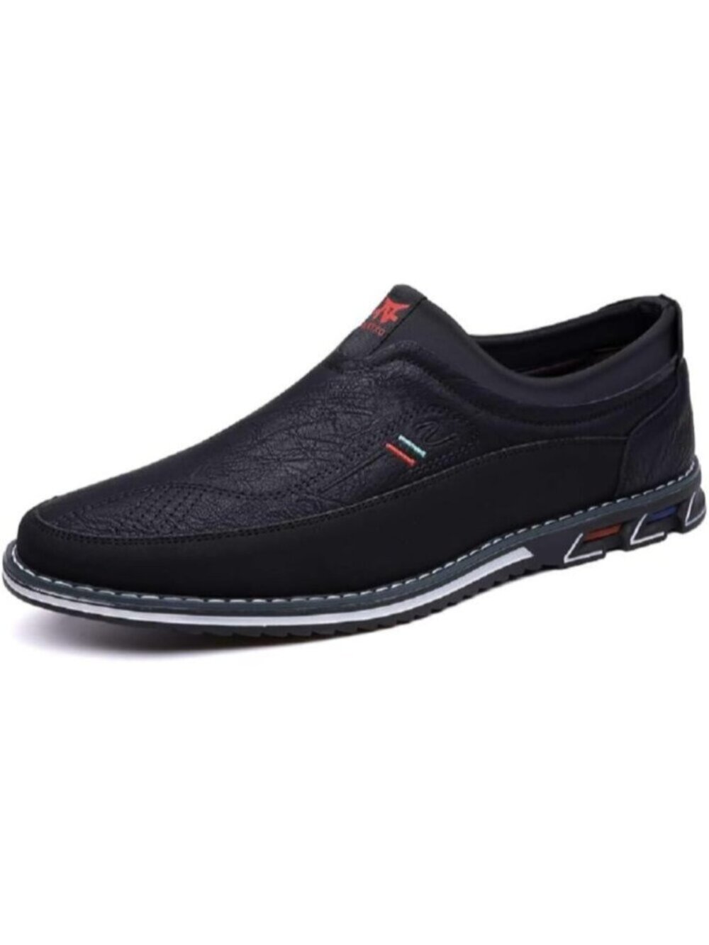 Men's Black Textured Pebbled Leather Pointed Toe Comfort Driving Loafers Shoes
